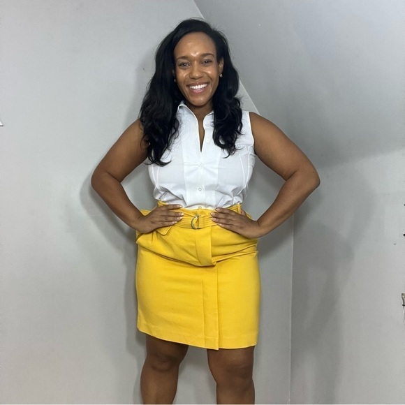 Tahari yellow midi skirt with belt business casual dopamine dressing career ☀️ - Picture 1 of 13